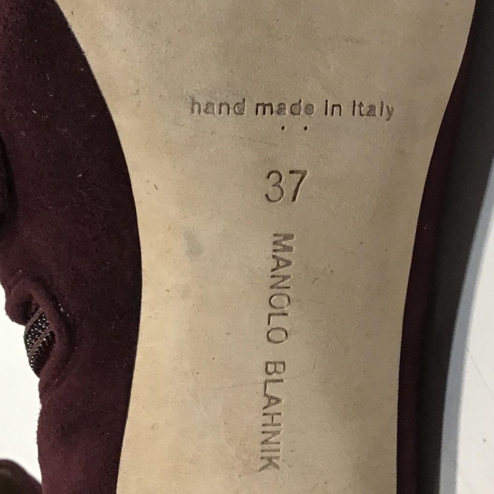 NEW!! Manolo Blahnik Burgundy Suede Women's Ankle Boots Heels Size 37 - Picture 7 of 7